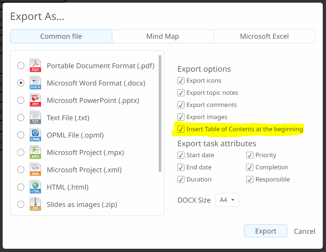 Export an outline to Word format