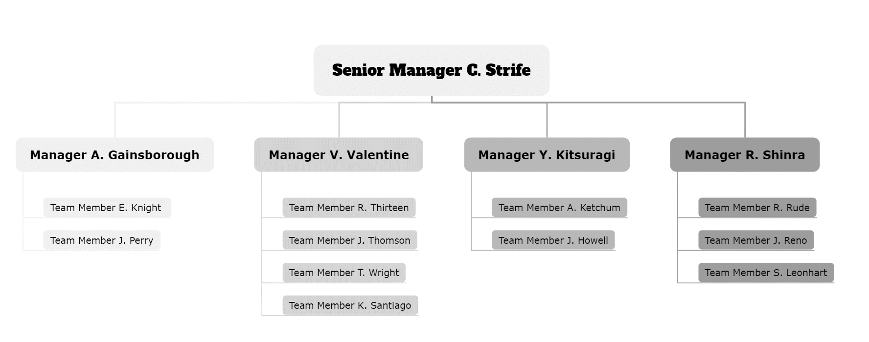 Senior Manager C. Strife - organizational chart example (organigram)