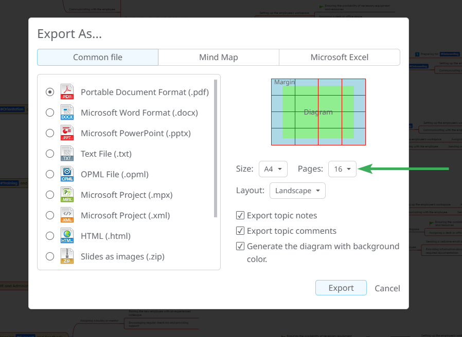 New export PDF options