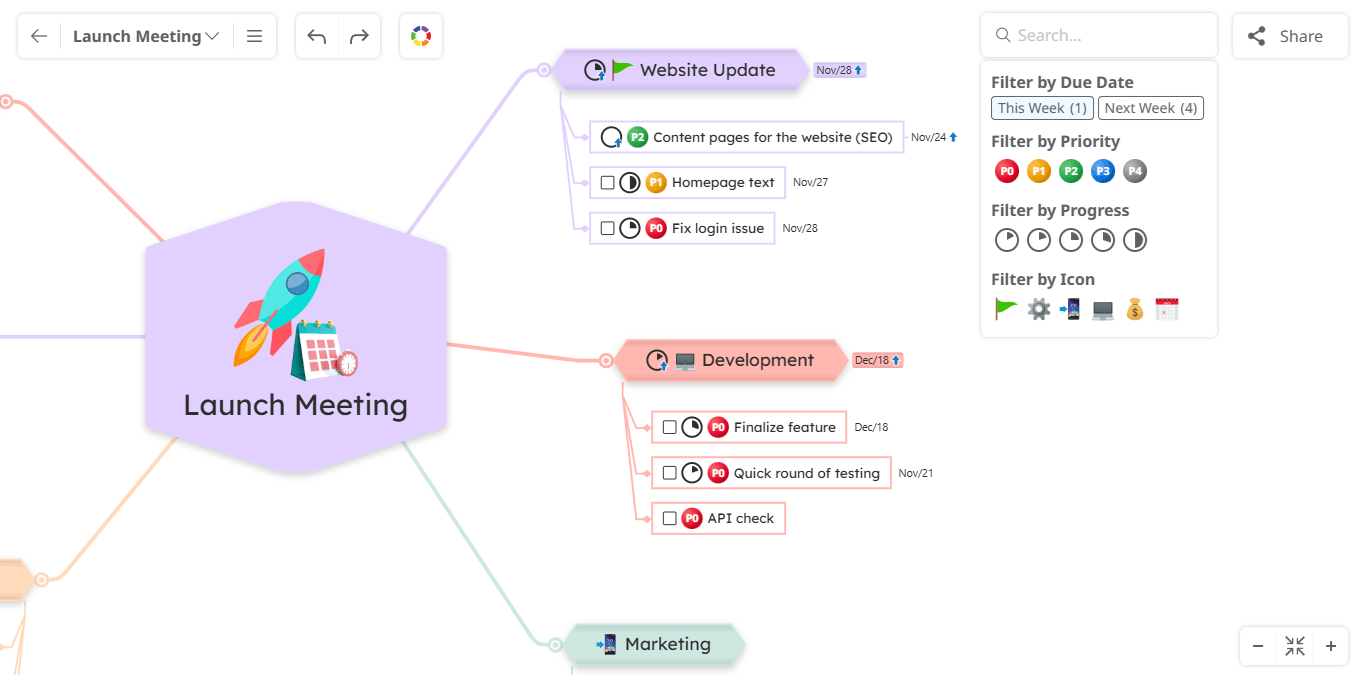 Filter tasks by priority using the search button
