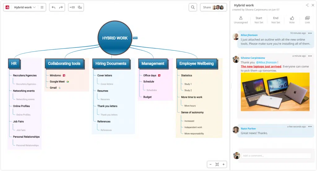 Collaborate on mind map and timeline diagrams