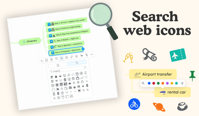 Search web icons and add them to Mindomo diagrams