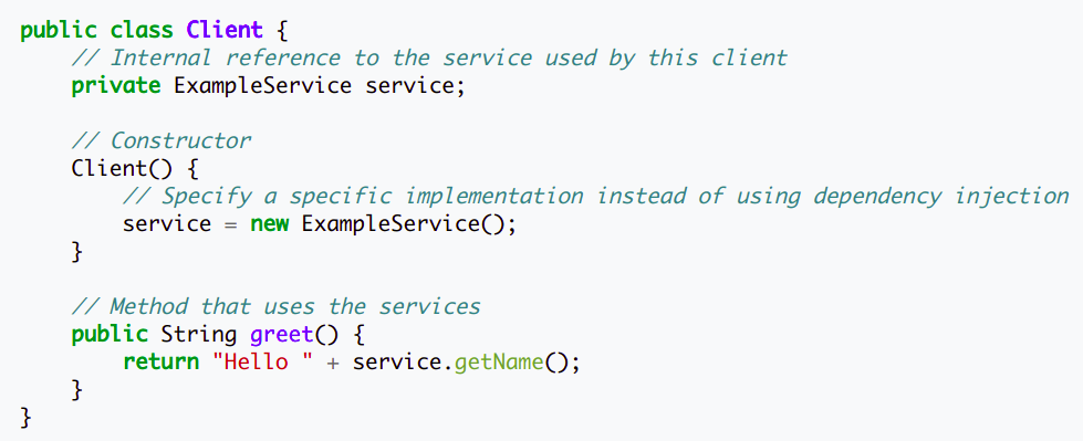1. Without the injection, the Client directly depends on the Service.