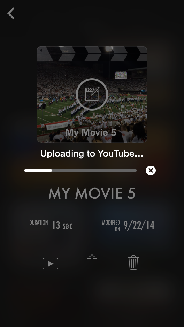 6. This screen will show when the movie is being uploaded to YouTube.