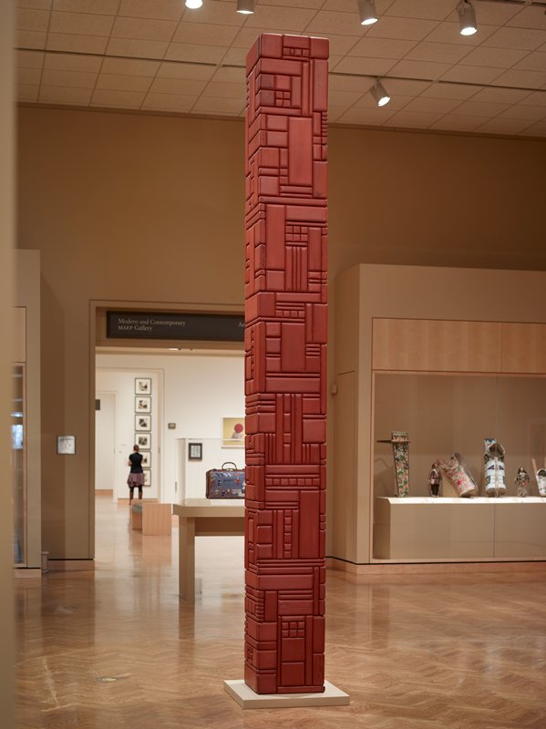 George Morrison, Red Totem, 1980, Stained cedar
