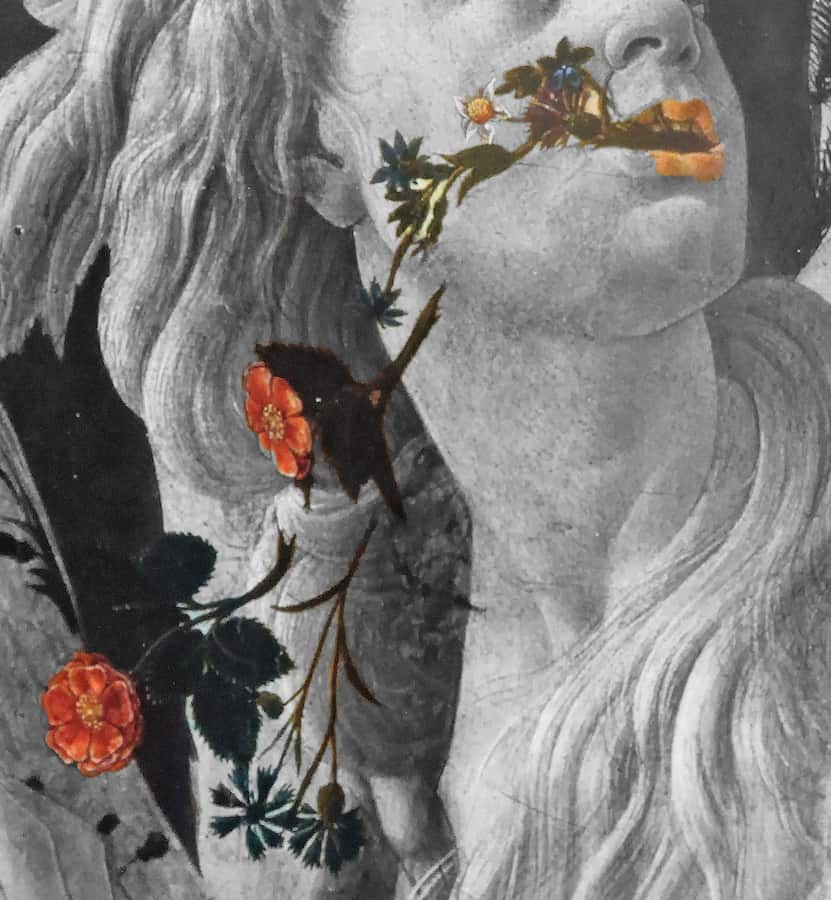 dalla sua bocca spuntano fiori. La sacerdotessa diverrà infatti, a seguito del matrimonio, Flora, la portatrice di vita