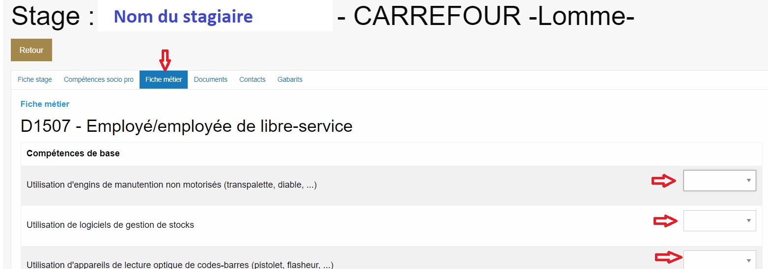 Page Sioucs Onglet Stage puis "Voir"