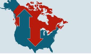 An cartoon of USA and Canada working together back and forth.