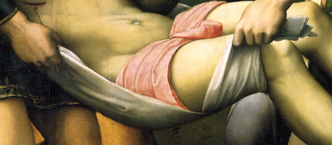 Per rendere ancora più realistica tutta la scena, Raffaello fa in modo che i portatori del corpo di Cristo si servano unicame