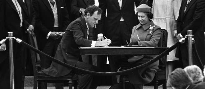 Potential Artifact (Visual):
A picture of Jean Chrétien signing the constitution with Queen Elizabeth.