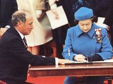 Potential Artifact (Visual):
A picture of Pierre Trudeau alongside Queen Elizabeth in 1982 signing the constitution.