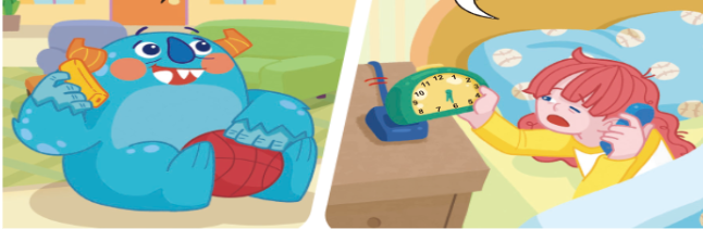 Amy sleeps on Saturday morning.  Then, her phone rings. Boka calls her and wants to go to the park with her.