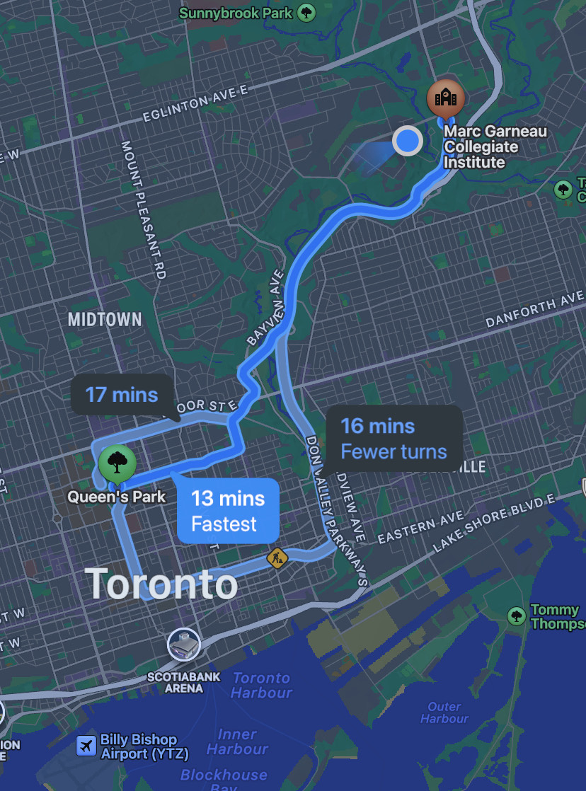 Queen's Park is in Toronto, and is only a 13 minute drive from Marc Garneau CI!