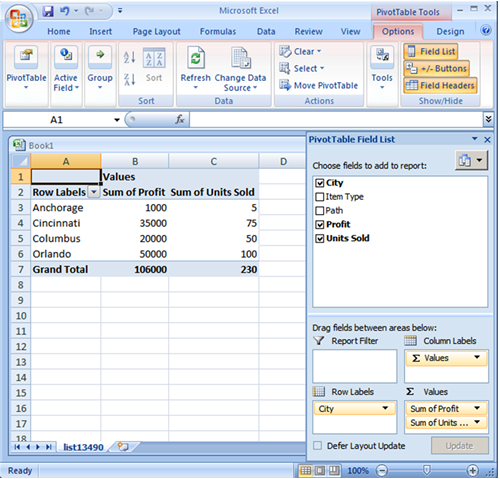 Creating a pivot table in excel