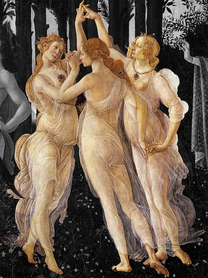 le TRE GRAZIE rappresentano:
Aglaia è la più giovane delle tre e rappresenta la bellezza, lo splendore e la gloria
Eufrosine 