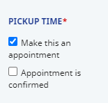 does 'ready time' title get renamed to 'pickup time' when 'make this an appointment' is selected?