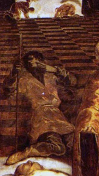 nginocchiato di fronte a San Marco, Tintoretto inserisce il committente dell'opera, il medico e filosofo Tommaso Rangone.