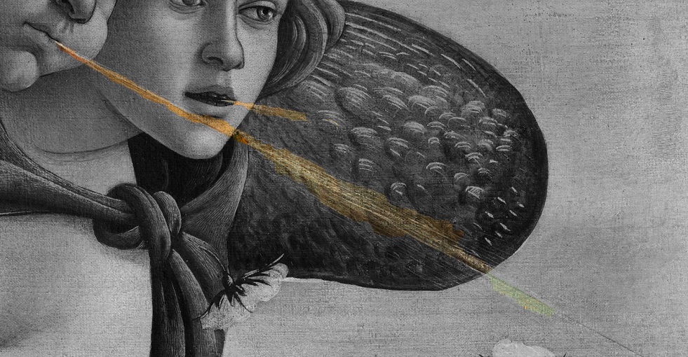 Le sottili linee sono un trucco di Botticelli per rappresentare il vento che fuoriesce dalla bocca di Zeffiro