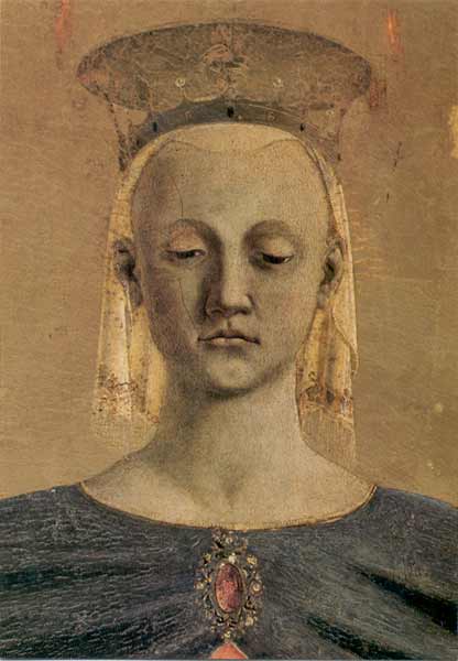 il viso della madonna è perfettamente ovale e congiunge mondo umano con mondo divino