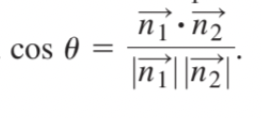 - To determine angle 𝜃 between two planes of π1 and π2 with two normals, we can use the formula as follows