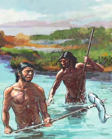 Los sedentarios haciendo la actividad de la pesca