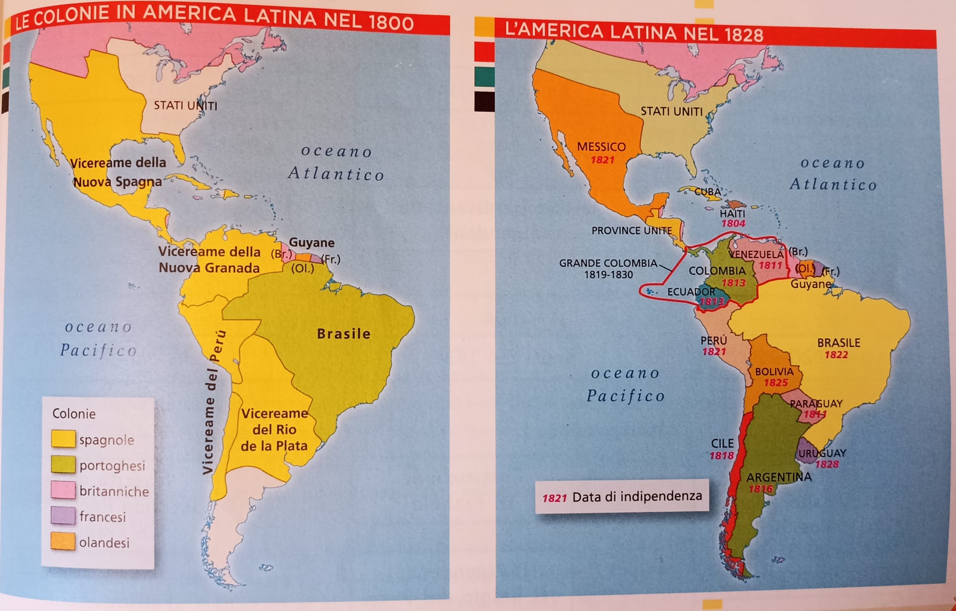 Tra il 1811 - 1821 la maggior parte delle colonie spagnole dell'America Latina ottenne l'indipendenza e alla Spagna rimasero 