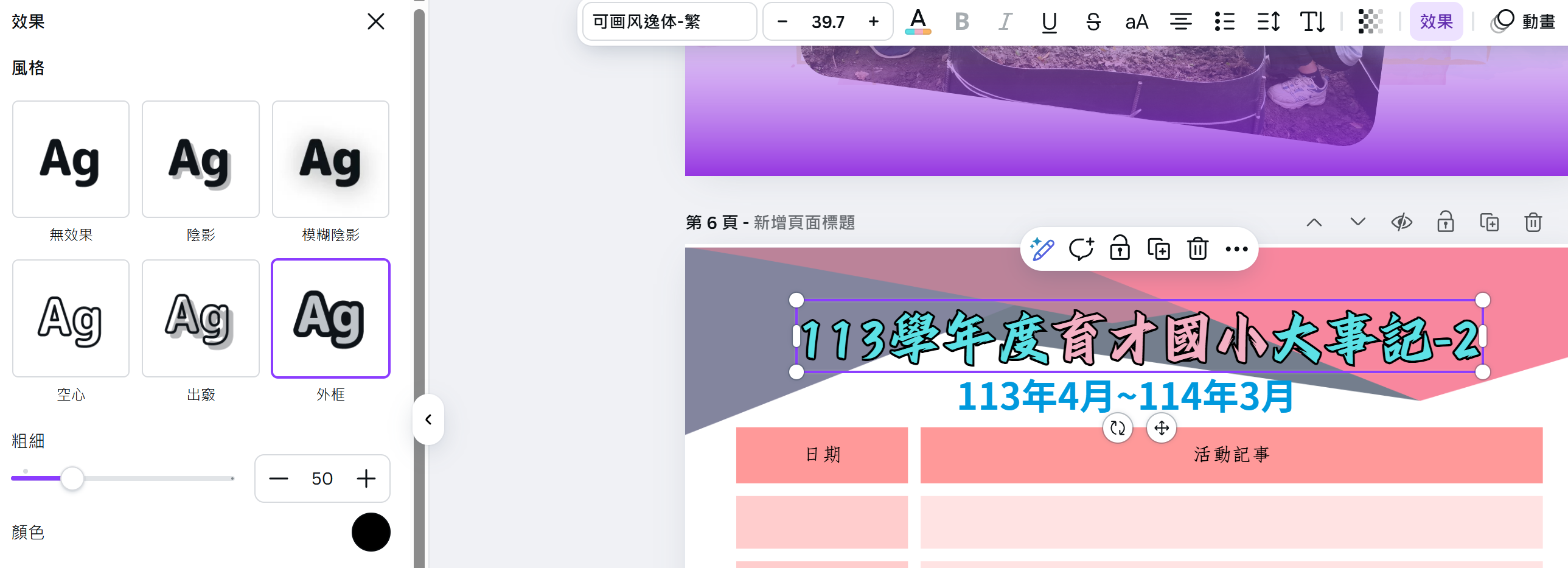 主題文字的格式製作