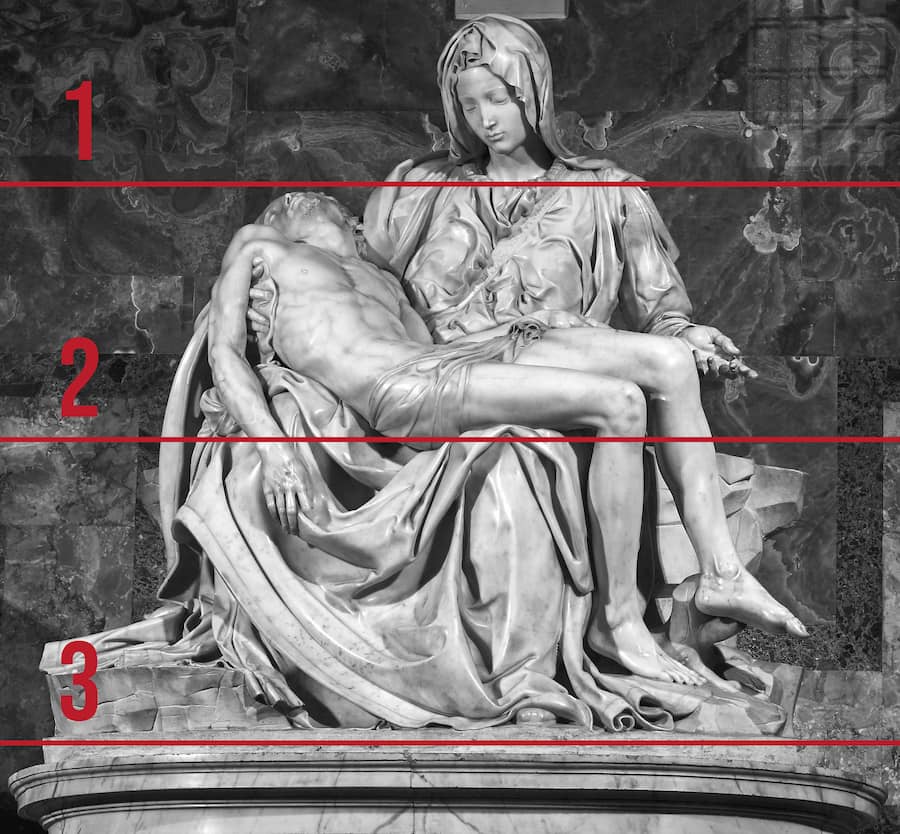 Divisa in 3 parti diverse, questa scultura di Michelangelo la Pietà di San Pietro è dotata di una straordinaria profondità ch