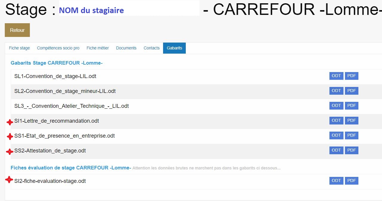 Page Sioucs Onglet "Stage"