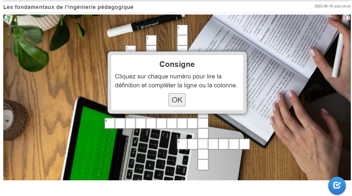 mots croisés sur les fondamentaux de l'ingénierie pédagogique