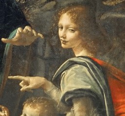 l'angelo è rappresentato a tre quarti e guida lo spettatore verso Giovanni