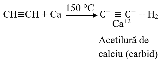 Carbidul (CaC2) este acetilura de calciu, care se obține în laborator prin reacția acetilenei cu calciu metalic, la o tempera