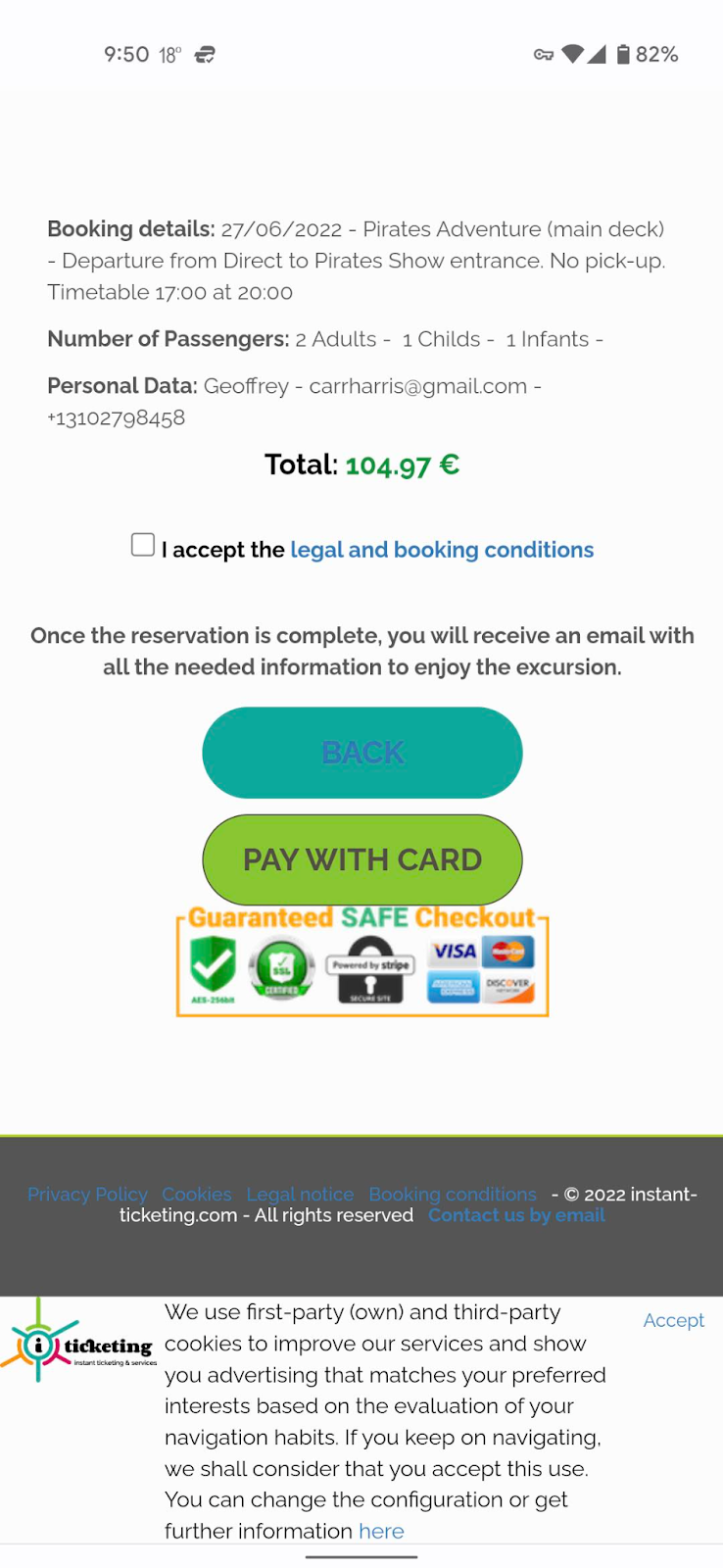 Zbee: After you accept the booking conditions please press the button PAY WITH CARD and you will be able to enter your card i