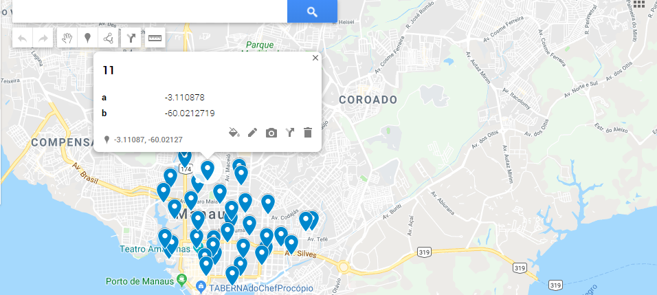 No exemplo 1 temos apenas a informação de latitude e longitude