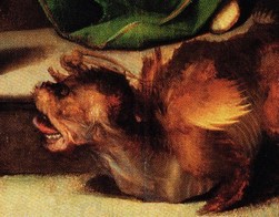 Ai margini del gruppo
sacro si trova il drago
alato, simbolo del Male,
che minaccia l’agnello.