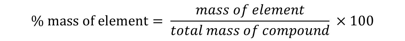 Percentage composition: the percentage, by mass, of each element in a compound; it is found using the formula.