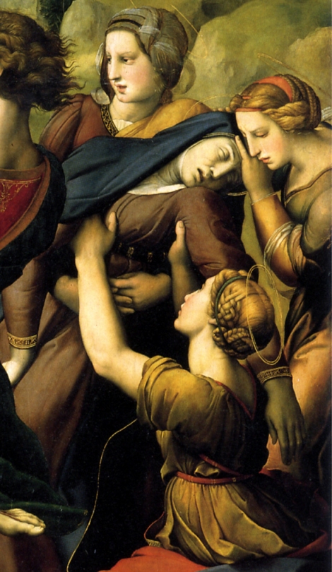 Maria è svenuta a causa del dolore per la morte di suo figlio Gesù; ma fortunatamente ci sono le donne che la sorreggono pron