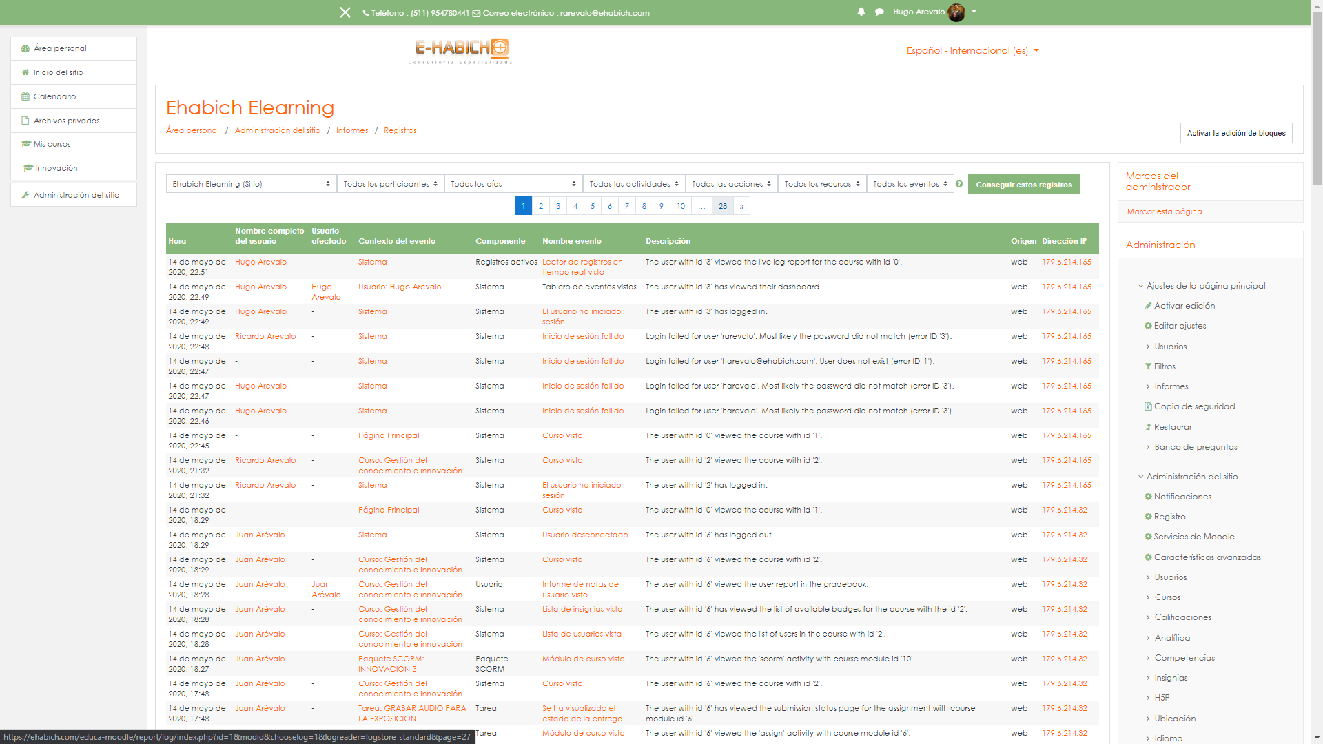 Trazabilidad de todo evento/usuario en Moodle