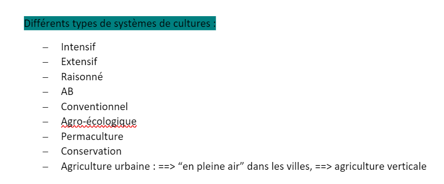 SYSTEME DE CULTURES