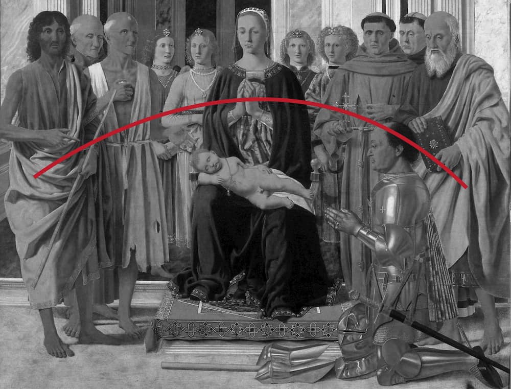 tutti i personaggi sono disposti a semicerchio: questa tecnica inusuale nel rinascimento è stata voluta dal committente: i pe