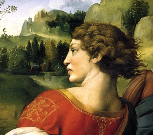 i lineamenti del volto di questa figura sono molto simili a quelli di Grifonetto; così Raffaello ha rispettato la volontà di 