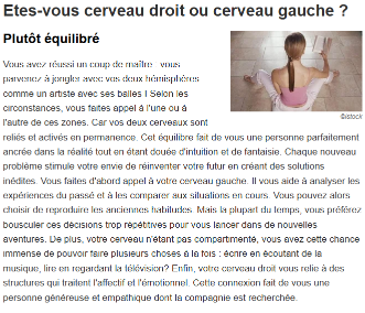 Le test de Cerveau Droit/Gauche dit que je suis plutôt Équilibre.