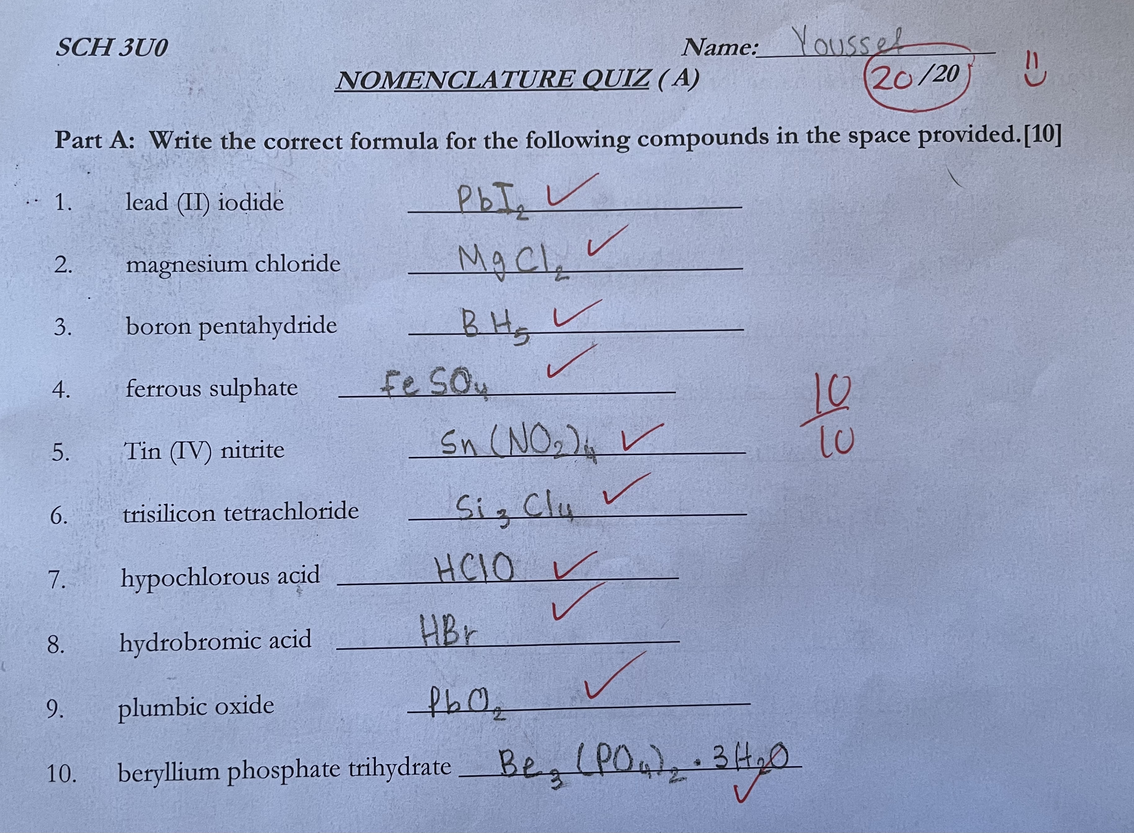 Nomenclature Quiz Part A