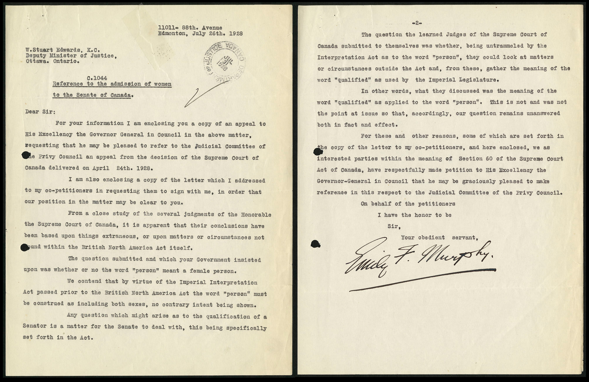 This image here is of the revised BNA act in 1929 wich made women "persons"