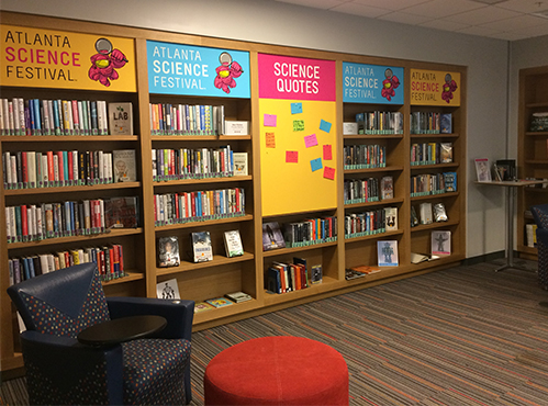 Medium to Dark Wood shades can be used in the shelving and tables. Modem libraries often use lighter colours like white and l