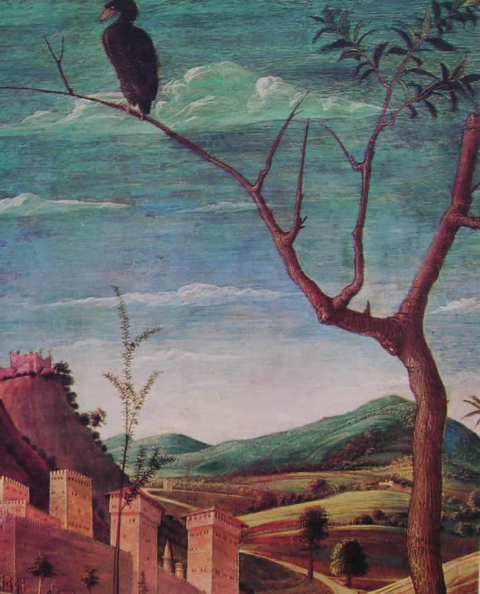 l'ALBERO SECCO e L'AVVOLTOIO sono evidenti presagi di morte contrapposti ai leprotti, allegoria di vita e resurrezione