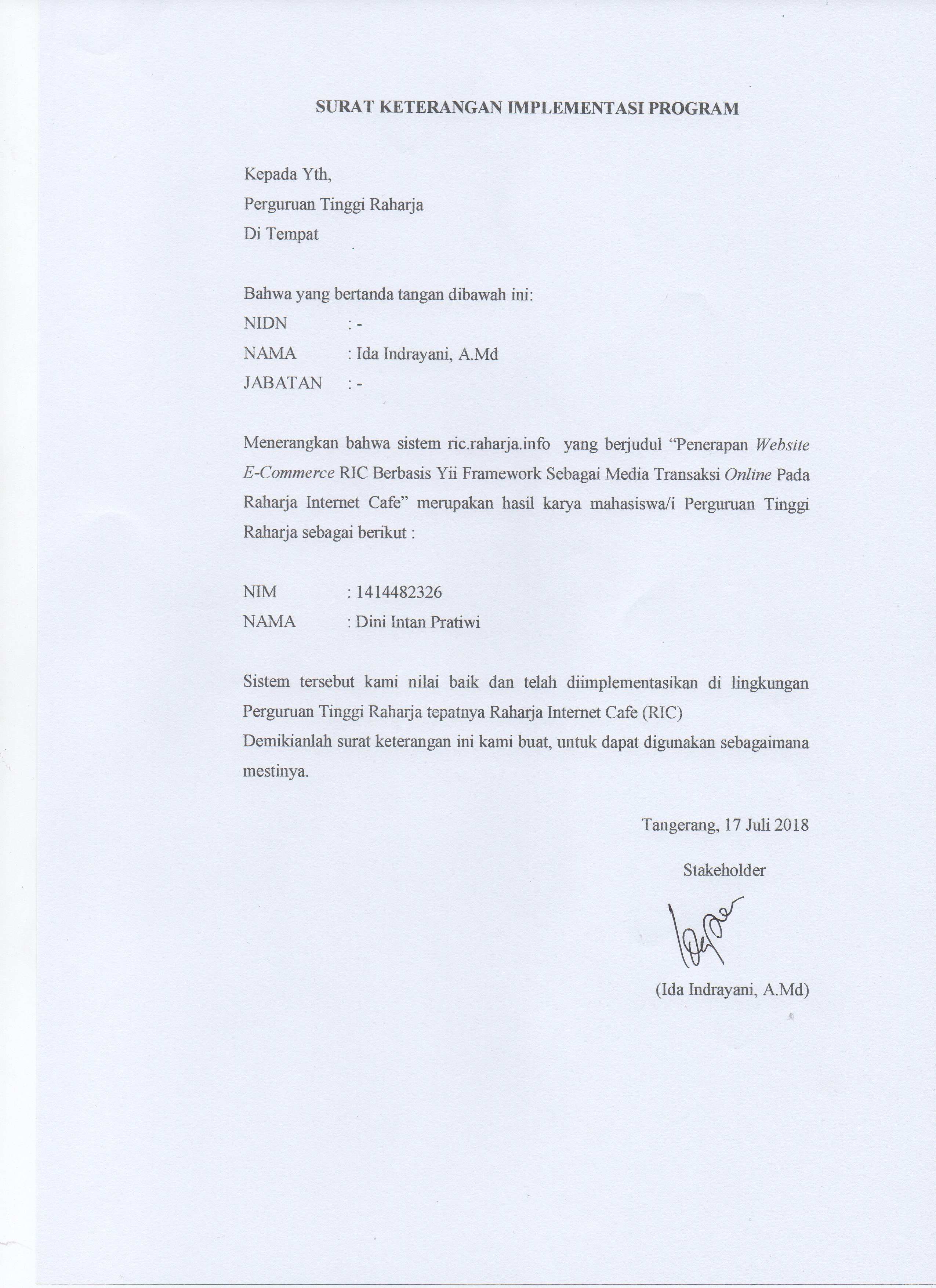 Surat Implementasi