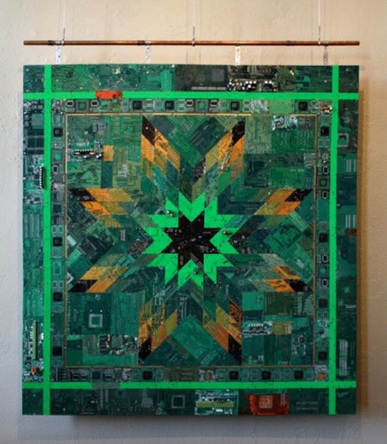 Wally Dion, Star Blanket III, 2012, circuit boards, wire and copper. 48x46". biggish.