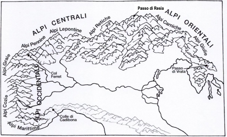 LE ALPI
Si estendono per 1200 km, sono giovani e superano anche i 4000m. La catena è suddivisa in Alpi orientali, centrali e 