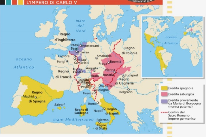 1. Carlo V, imperatore del Sacro Romano Impero Germanico, è a capo di un impero "su cui non tramonta mai il sole"